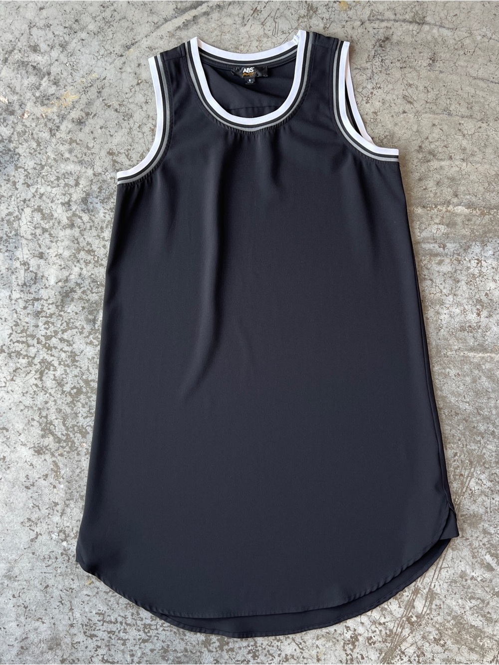 ABS Allen Schwartz Black Shift Dress Athletic Striped Trim Tank Top Womens Small